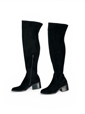 Steve Madden Aggie Over-the-Knee Black Micro Suede Boots Size 8 Stretch Zip